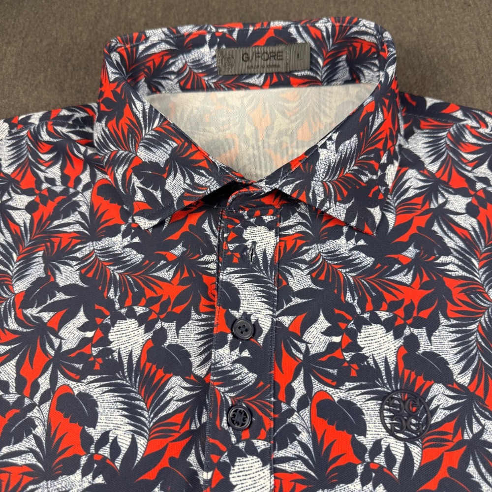 G/FORE Mens‎ Tropical Floral Golf Polo Shirt Red Navy Blue Size Large